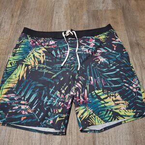 Fourlaps Mens 36 Tropical Print Swim Trunks With Drawstring Waist